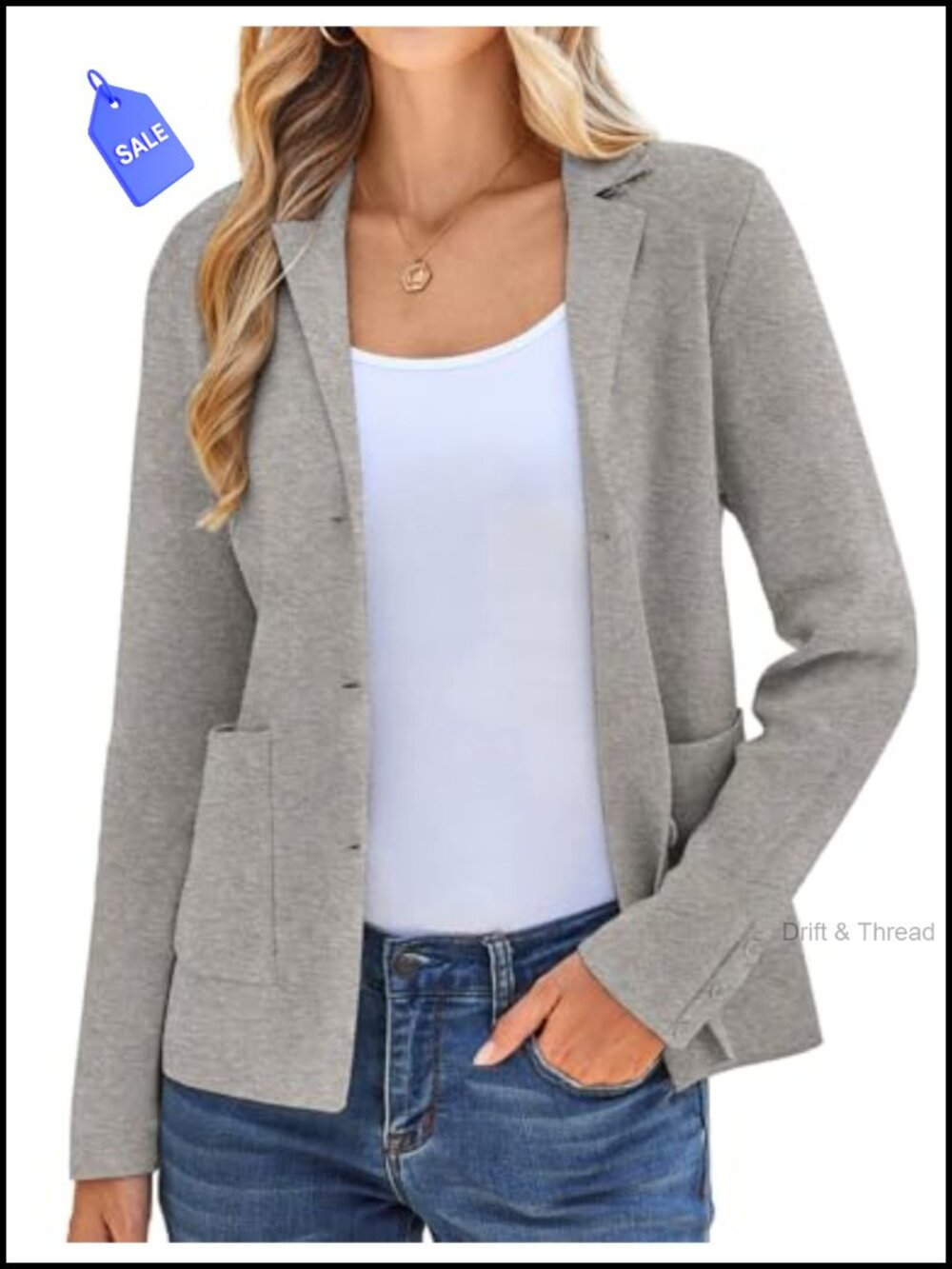 Knit Blazer Women Stretchy Business Casual Notched Lapel